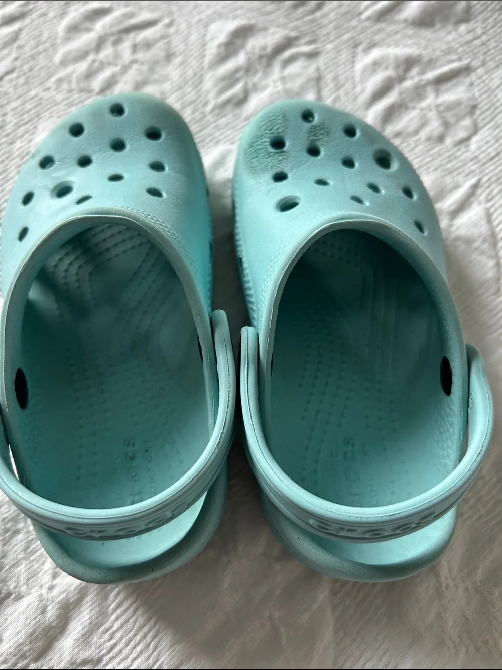 Crocs Kids Light Blue Clog Sandals, Size C10.
